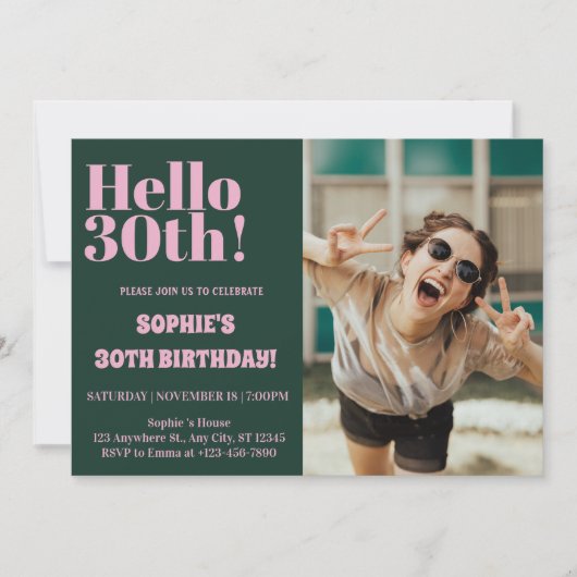 はっきりしたタイポグラフィ30モダンth Birthday Photoパーティー 招待状 (正面)