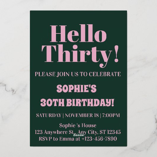 はっきりしたタイポグラフィ30歳モダンの誕生日パーティー金ゴールド 箔招待状 (裏面)