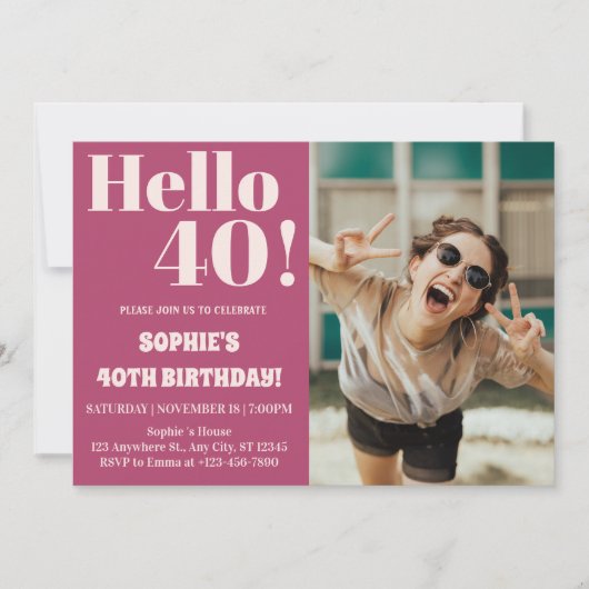 はっきりしたタイポグラフィ40モダンth Birthday Photoパーティー 招待状 (正面)