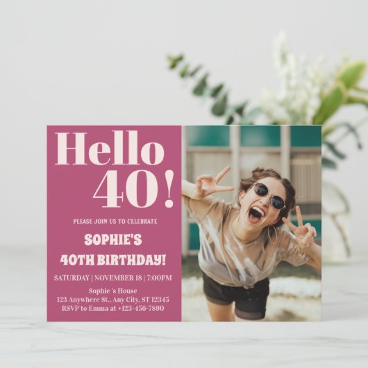 はっきりしたタイポグラフィ40モダンth Birthday Photoパーティー 招待状 (スタンド正面)