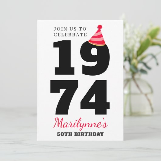 はっきりしたタイポグラフィ50誕生日 招待状 (スタンド正面)