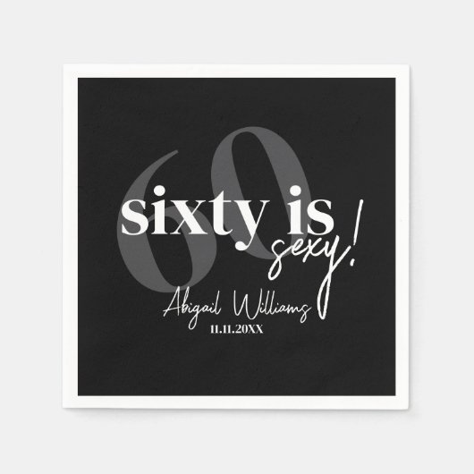 はっきりしたタイポグラフィ60th Birthday Party付き スタンダードカクテルナプキン (正面)