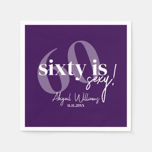 はっきりしたタイポグラフィ60th Birthday Party付き スタンダードカクテルナプキン (正面)