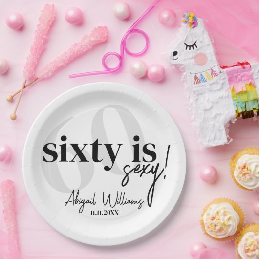はっきりしたタイポグラフィ60th Birthday Party付き ペーパープレート (パーティー)