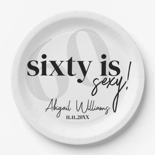はっきりしたタイポグラフィ60th Birthday Party付き ペーパープレート (正面)