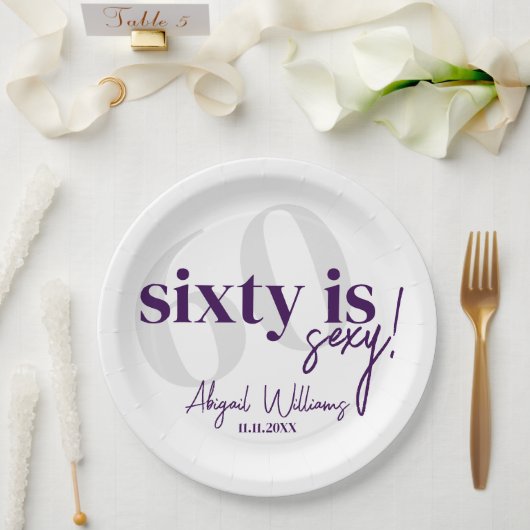 はっきりしたタイポグラフィ60th Birthday Party付き ペーパープレート (ウェディング)