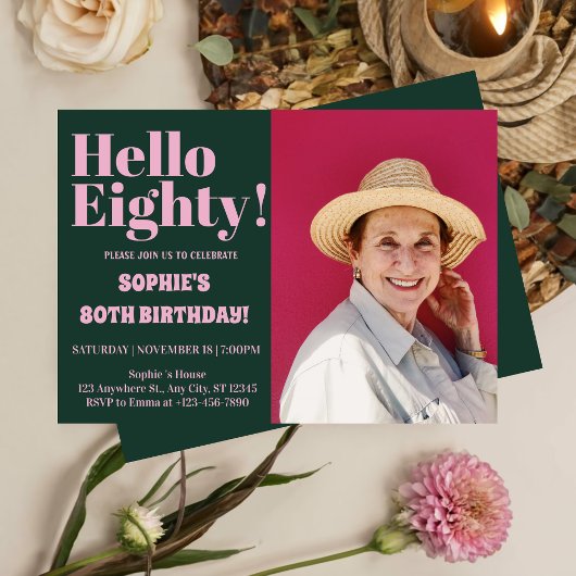 はっきりしたタイポグラフィ80モダン番目の誕生日写真パーティー 招待状
