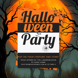 はっきりしたタイポグラフィ、こうもり及びクモハローウィンパーティ 招待状