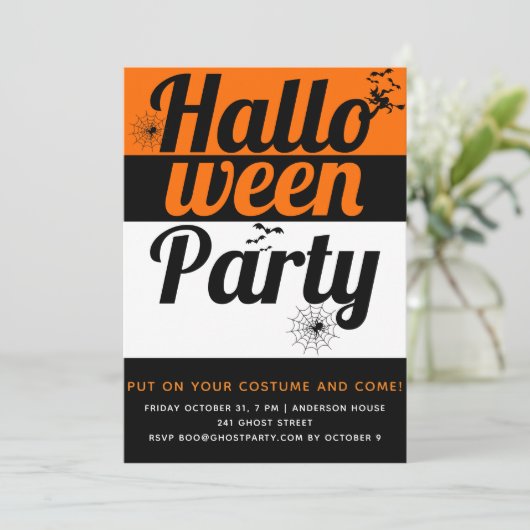 はっきりしたタイポグラフィ、こうもり及びクモハローウィンパーティ 招待状 (スタンド正面)