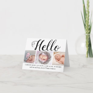 はっきりしたタイポグラフィ「こんにちは」 3 Photo Birth Announcement シーズンカード