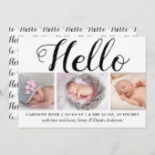 はっきりしたタイポグラフィ「こんにちは」 3 Photo Birth Announcement 案内状 (正面/裏面)