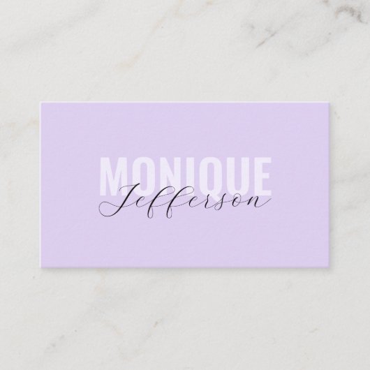 はっきりしたタイポグラフィ&スクリプト薄紫ラベンダーQRコードバス 名刺 (正面)