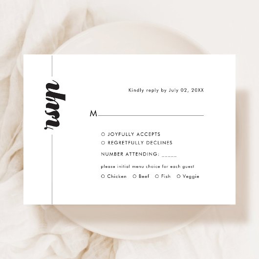 はっきりしたタイポグラフィRSVP応答カード 出欠カード