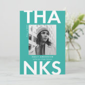 はっきりしたターコイズ写真卒業 サンキューカード (スタンド正面)