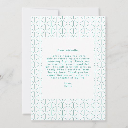 はっきりしたターコイズ写真卒業 サンキューカード (裏面)