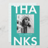 はっきりしたターコイズ写真卒業 サンキューカード (正面/裏面)