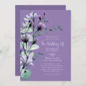 はっきりしたダスティパープル水彩フローラボホ結婚ズ 招待状 (正面/裏面)