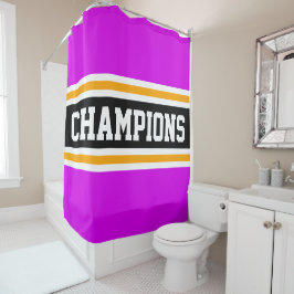 はっきりしたチャンピオンズブライトピンクブラックレースストライプズ シャワーカーテン