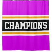 はっきりしたチャンピオンズブライトピンクブラックレースストライプズ シャワーカーテン (正面)