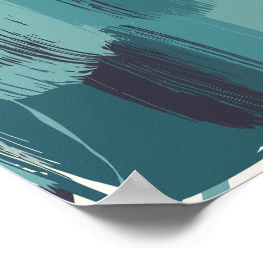 はっきりしたティール（緑がかった色）の白い背景のブラシストローク ポスター (角)