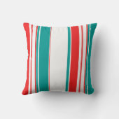 はっきりしたティール(緑がかった色)レッドストライプ クッション (裏面)