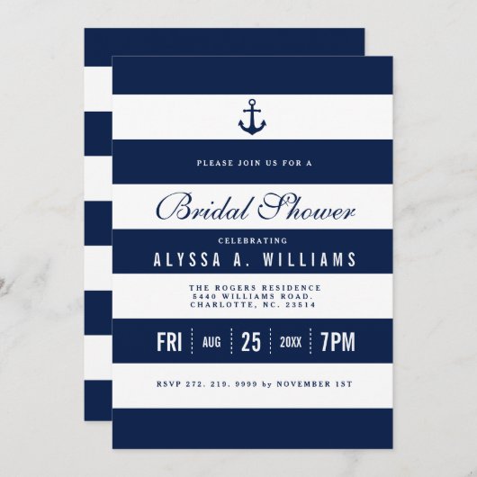 はっきりしたテーマ航海のブライダルシャワー招待 招待状 (正面/裏面)