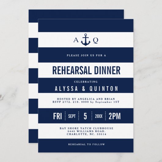 はっきりしたテーマ航海のリハーサルディナー招待状 招待状 (正面/裏面)