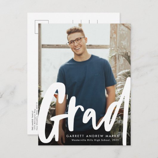 はっきりしたトレンディー卒業式はがき インビテーションポストカード (正面/裏面)