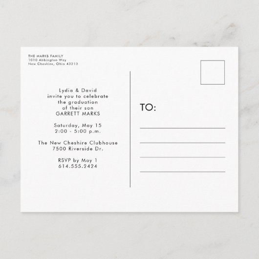 はっきりしたトレンディー卒業式はがき インビテーションポストカード (裏面)