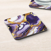 はっきりしたトレンディー紫イエロー金ゴールド大理石フェイク コースター (左側)