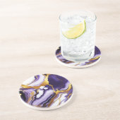 はっきりしたトレンディー紫イエロー金ゴールド大理石フェイク コースター (側面)