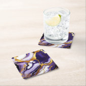 はっきりしたトレンディー紫イエロー金ゴールド大理石フェイク スクエアペーパーコースター (インサイチュ)