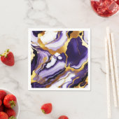 はっきりしたトレンディー紫イエロー金ゴールド大理石フェイク スタンダードカクテルナプキン (インサイチュ)