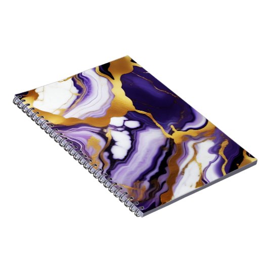 はっきりしたトレンディー紫イエロー金ゴールド大理石フェイク ノートブック (右側)