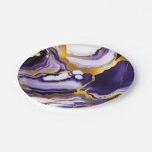 はっきりしたトレンディー紫イエロー金ゴールド大理石フェイク ペーパープレート (アングル)