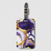 はっきりしたトレンディー紫イエロー金ゴールド大理石フェイク ラゲッジタグ (正面縦)