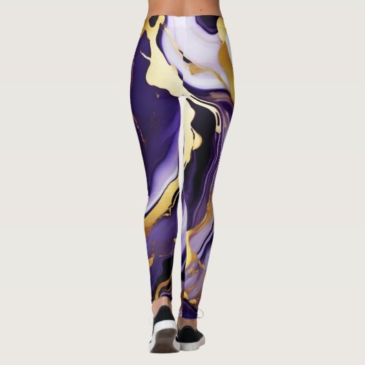 はっきりしたトレンディー紫イエロー金ゴールド大理石フェイク レギンス (裏面)