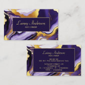 はっきりしたトレンディー紫イエロー金ゴールド大理石フェイク 名刺 (正面/裏面)