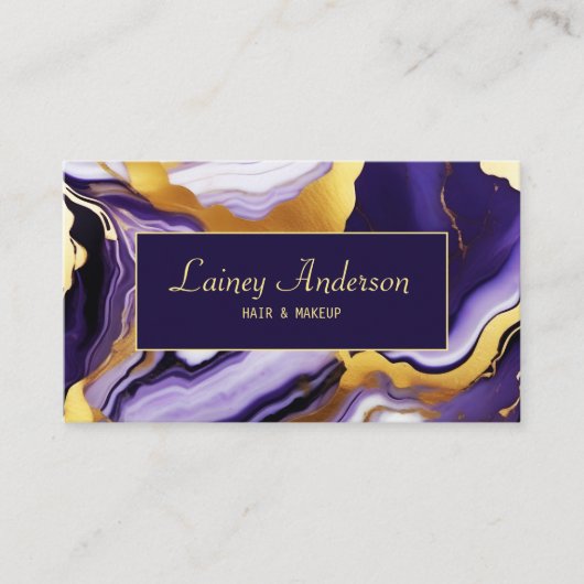はっきりしたトレンディー紫イエロー金ゴールド大理石フェイク 名刺 (正面)