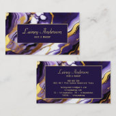 はっきりしたトレンディー紫イエロー金ゴールド大理石フェイク 名刺 (正面/裏面)