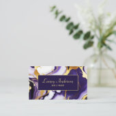 はっきりしたトレンディー紫イエロー金ゴールド大理石フェイク 名刺 (スタンド正面)