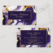 はっきりしたトレンディー紫イエロー金ゴールド大理石フェイク 名刺 (正面/裏面)