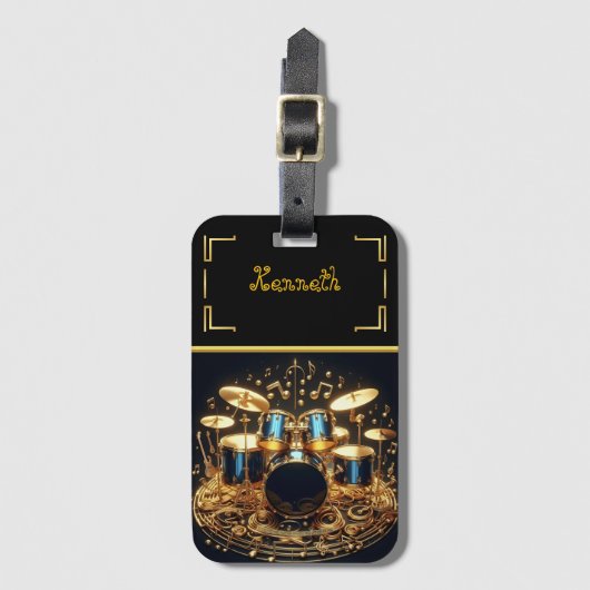 はっきりしたドラム&ギターロックインスパイア ラゲッジタグ (正面縦)