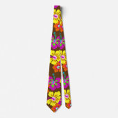 はっきりしたハイビスカス花柄ブラウングロームネクタイ ネクタイ (正面)