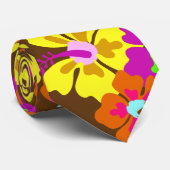 はっきりしたハイビスカス花柄ブラウングロームネクタイ ネクタイ (ロール)