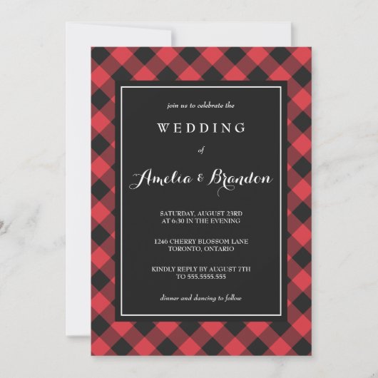 はっきりしたバッファロー・プレイド・レッド&ブラック結婚ズ 招待状 (正面)