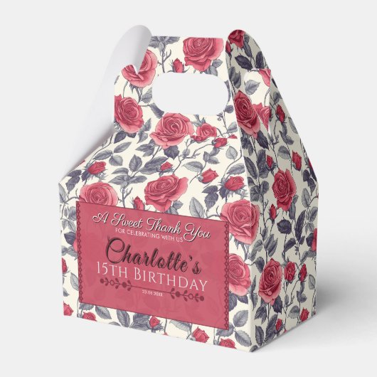 はっきりしたバラ誕生日用景品パーティー フェイバーボックス (正面サイド)