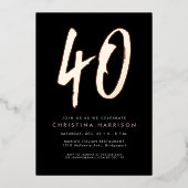 はっきりしたバラ金ゴールドスタイリッシュおもしろい40歳の誕生日パーティー 箔招待状 (正面)