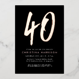 はっきりしたバラ金ゴールドスタイリッシュおもしろい40歳の誕生日パーティー 箔招待状