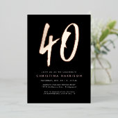 はっきりしたバラ金ゴールドスタイリッシュおもしろい40歳の誕生日パーティー 箔招待状 (立ち正面)